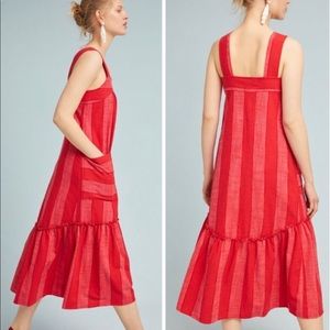 Anthropologie Maeve Tonal Red Striped Midi Dress